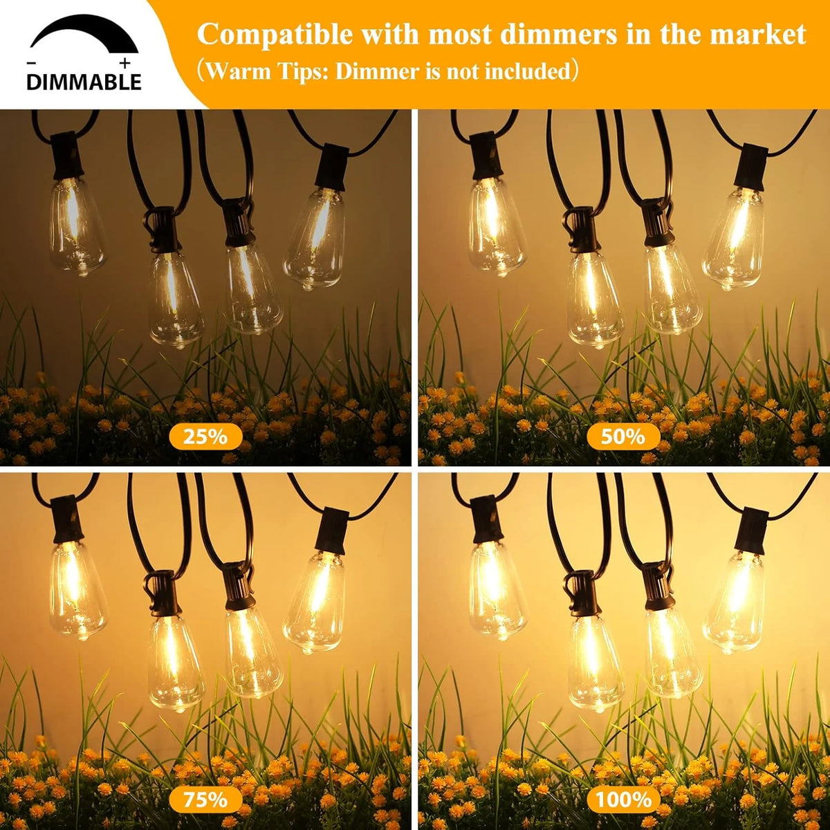 Nordic Hygge LED Outdoor String Lights 100FT Patio Lights with 52 Shat