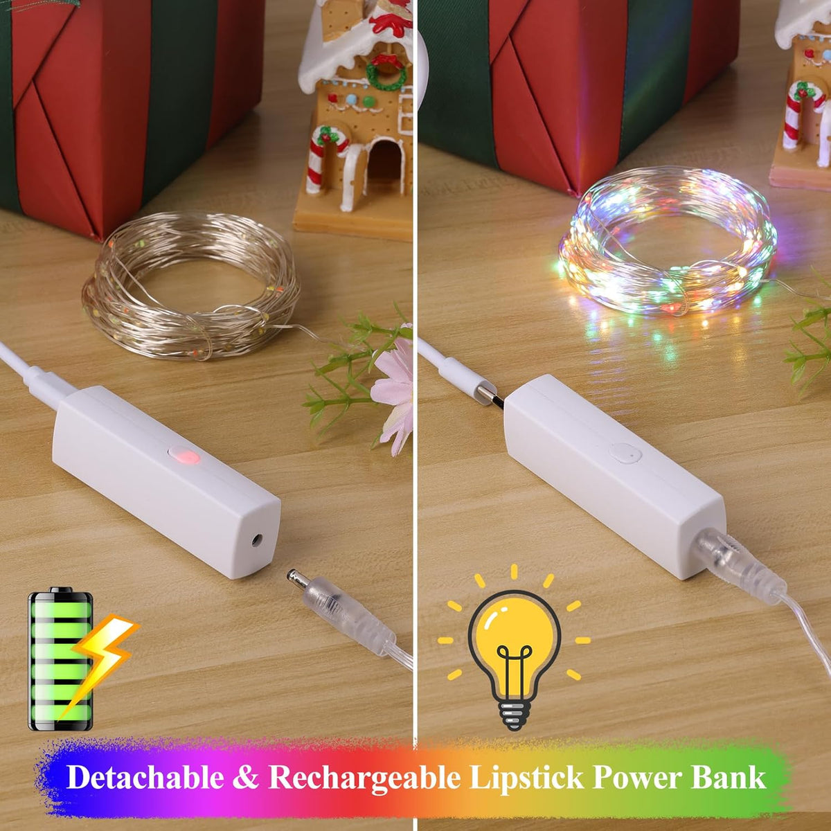 Nordic Hygge 32FT(16FT*2) Lipstick Rechargeable Fairy Lights