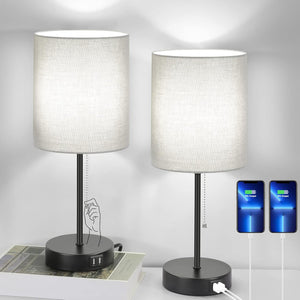 Open image in slideshow, Nordic Hygge 17.3’’ Table Lamps Set of 2 with 2 USB &amp; AC Outlet, Grey
