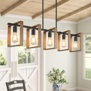 Open image in slideshow, Nordic Hygge 53’’ Farmhouse Kitchen Island Lighting, 5-Light Adjustable Dining Room Light Fixtures
