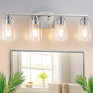 Open image in slideshow, Nordic Hygge 4-Light Bathroom Light Fixtures, 27&quot; Brushed Nickel
