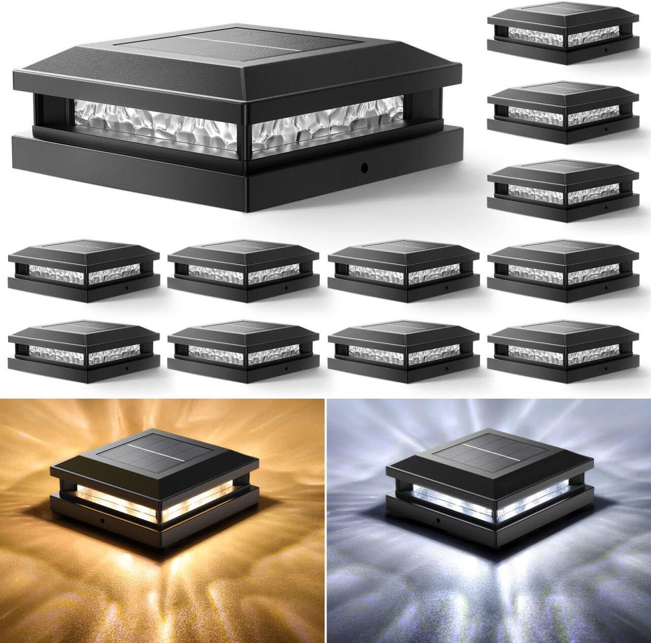 6-Pack Solar Post Cap Lights For 5x5 Vinyl Fence Posts – Choose Black Or White!