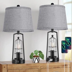 Open image in slideshow, Nordic Hygge Farmhouse Table Lamps with Gray Lampshade, 2 Pack
