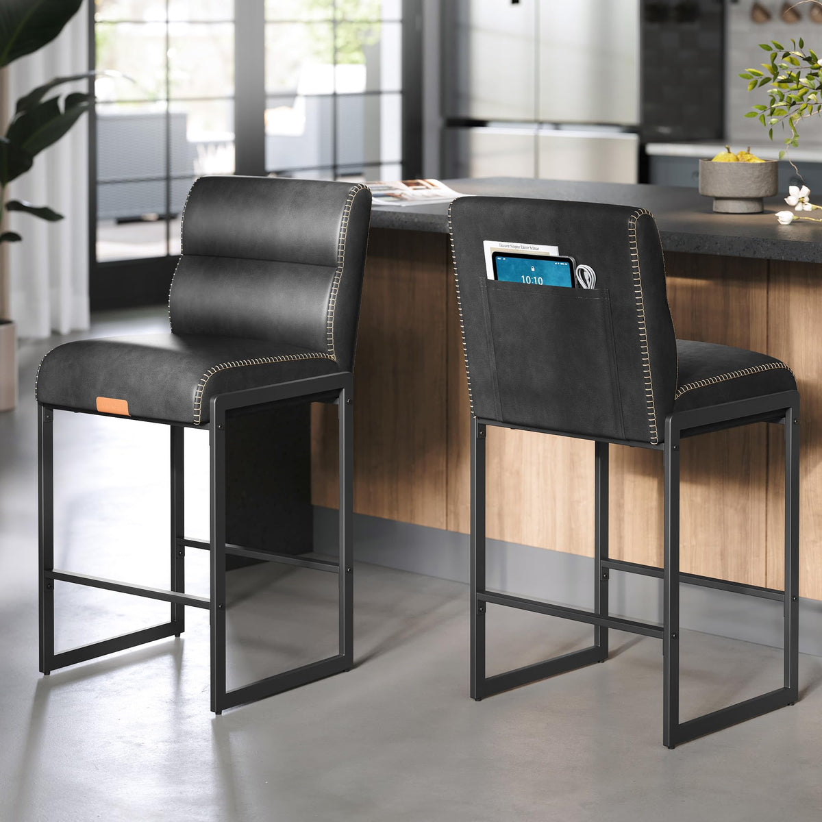 EKHO Collection - Bar Stools Set of 2, Counter Height Stools with Back ...
