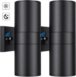 Open image in slideshow, Nordic Hygge Modern Outdoor Wall Light with Dusk to Dawn Sensor, Black, 2-Pack
