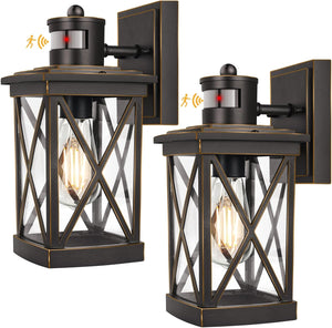 Open image in slideshow, Nordic Hygge 2-Pack Motion Sensor Outdoor Wall Lanterns Waterproof, Oil Rubbed Bronze
