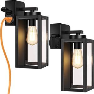 Open image in slideshow, Nordic Hygge 2-Pack Porch Lights Outdoor with UL Certified Outlet, Black

