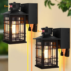 Open image in slideshow, Nordic Hygge Motion Sensor Porch Light with GFCI Outlets, Black, 2 Pack
