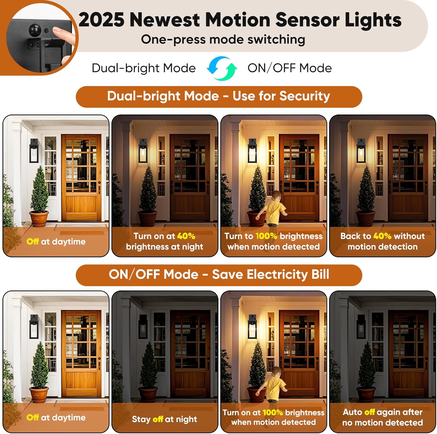 Nordic Hygge 14” Upgraded Motion Sensor Outdoor Wall Lights, 2-Pack