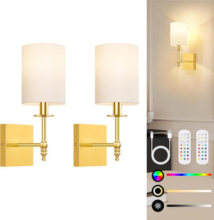 Open image in slideshow, Nordic Hygge 14.5 Inch Black Battery Operated Wall Sconces Set of 2, 2 Bulbs Included, Gold
