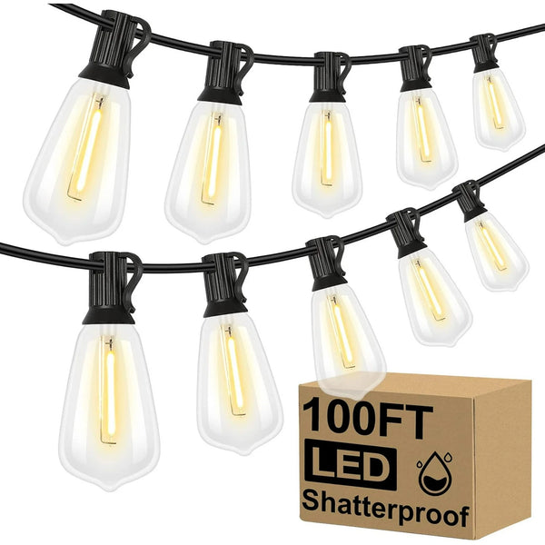 Nordic Hygge LED Outdoor String Lights 100FT Patio Lights with 52 Shat